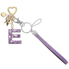 Initial Letter Keychain Letter-E Keychains Bling Love Star Key Chain Purple