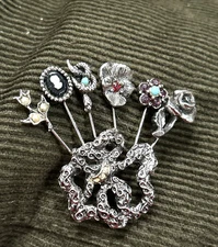VTG Goldette Silver Victorian Revival 6 Stick Pin Brooch