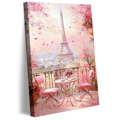 Pink Eiffel Tower Paris Canvas Wall Art Print Home Decor Romantic Cherry Poster