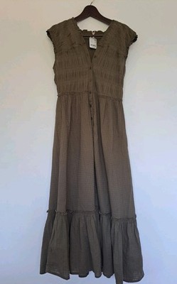 Brandneu mit Etikett Free People Desert Dazed Midikleid grün khaki Small 10 12 Baumwolle UVP 158 £
