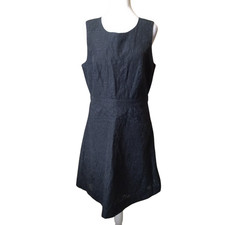J. Crew Jacquard Eyelet Dress Black  F4528 Size 10 Sleeveless A-Line Office