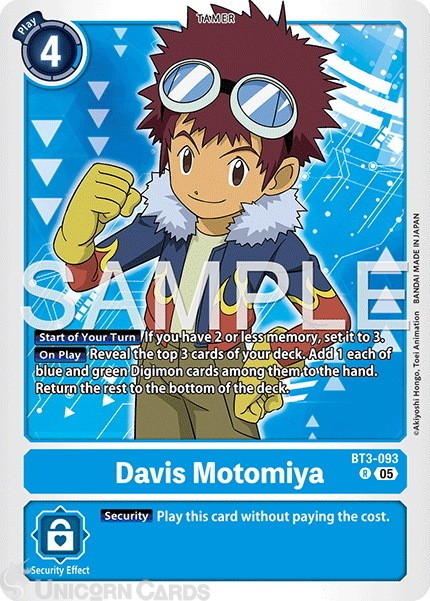 BT3-093 Davis Motomiya : Rare Foil : AD01: Advanced Booster Digimon Generation