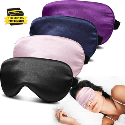 4 Pack Silk Sleep Mask - 100% Blackout, Zero Eye Pressure, Blindfold with Adjust