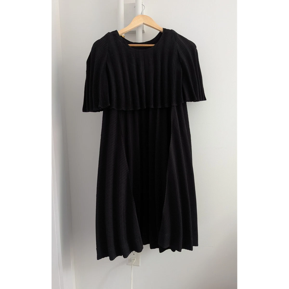 open lace back dress Pleated Mini Dress with Sash Belt L
