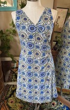 Za Zen Boho Floral Blue V-Neck faux wrap Women’s Dress, size Large
