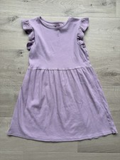 H M Girls Lavender Ribbed Dress Size 8-10 Flutter Sleeve Casual