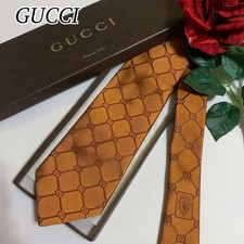 Gucci Neck Tie New Unused Orange GG Check 100 Silk Made in Italy