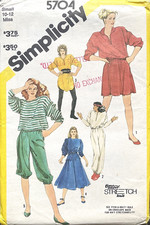 SIMPLICITY 5704 1980’s Tops, Tunic, Pants & Skirt Sewing Pattern. Size 10-12.