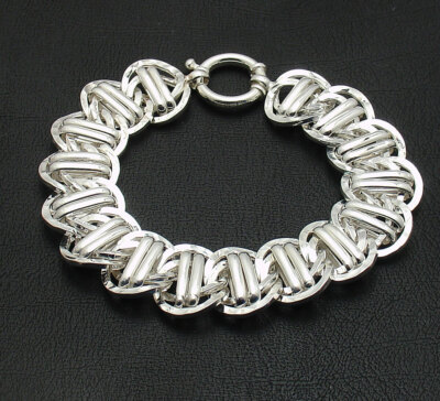 Bold Hammered RailRoad Style Curb Cuban Link Bracelet REAL Sterling Silver QVC 