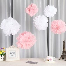 Set of 23 Tissue Pom Poms Flower Paper Party Decoration Ball Pink, White, Yellow