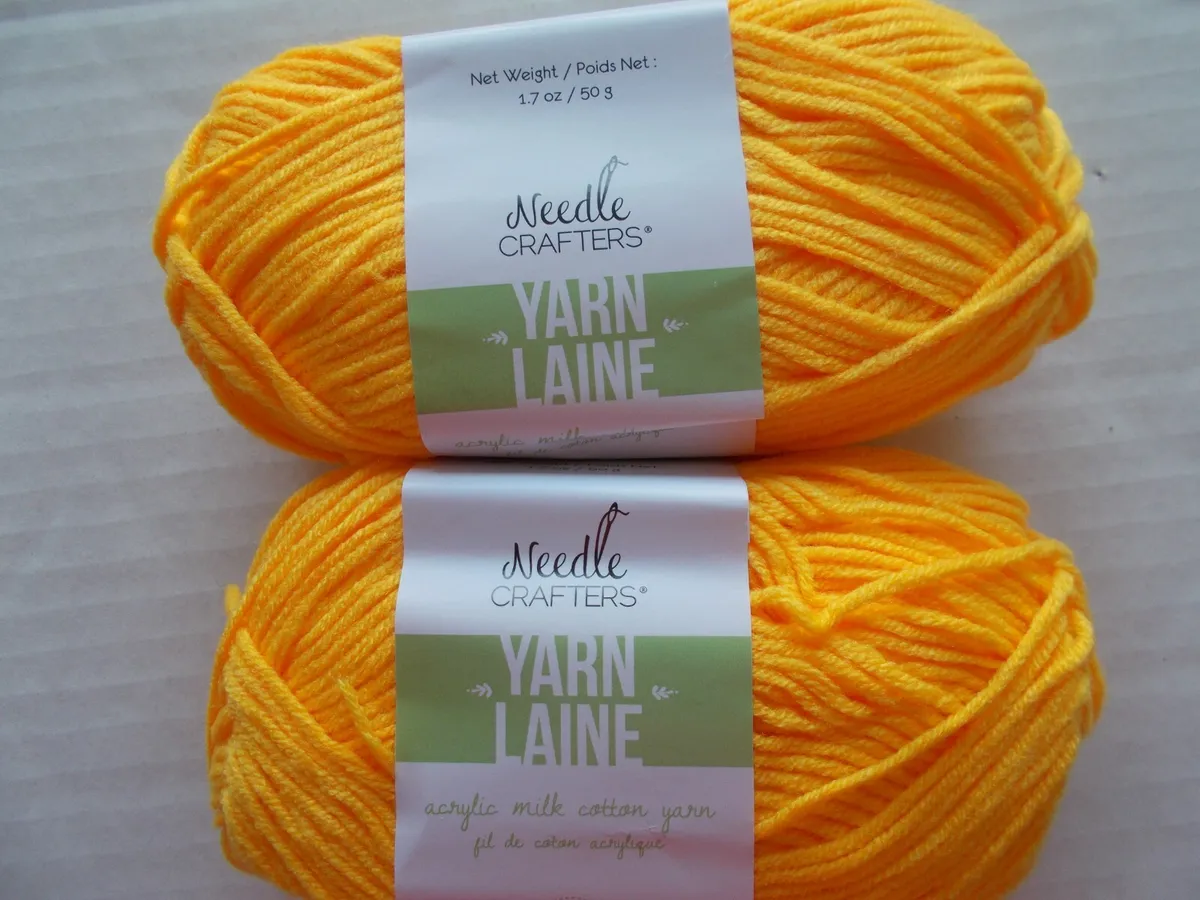 Needle Crafters Acrylic Milk Cotton yarn, Golden Yellow, lot of 2 (87 yds  ea)