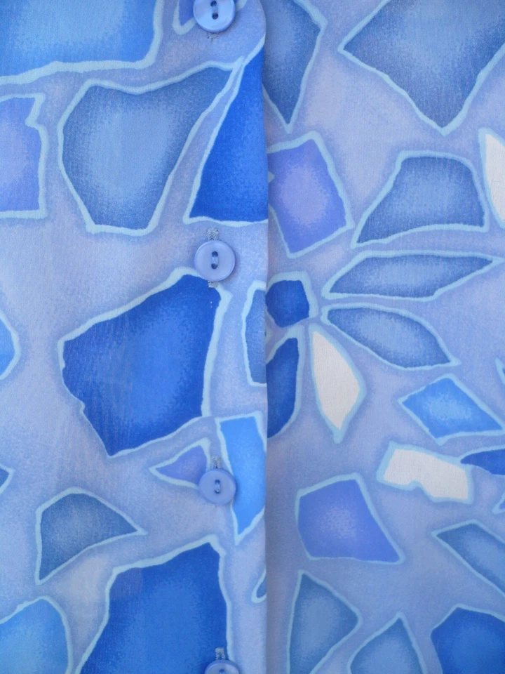 CAMISA BLUSA MUJER VINTAGE AÑOS 80 BON VALUE 2X PLUS AZUL FLORAL GEOMÉTRICA ABOTONADA Foto 4 de 4