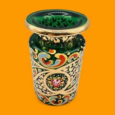 Hand-Painted Green Glass Jar – Emerald Decorative Jar with Gold Accents