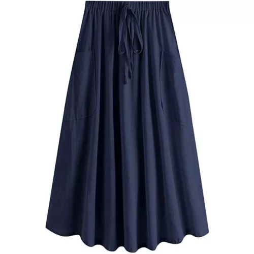 Lady Skirt Casual Summer Womens Loose Midi Length A-Line Skirt with Pockets - Picture 4 of 33