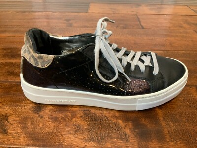 P448 Purple Sparkle Patent Leather & Leopard Lace-Up Sneakers, Size 9 US 39 IT