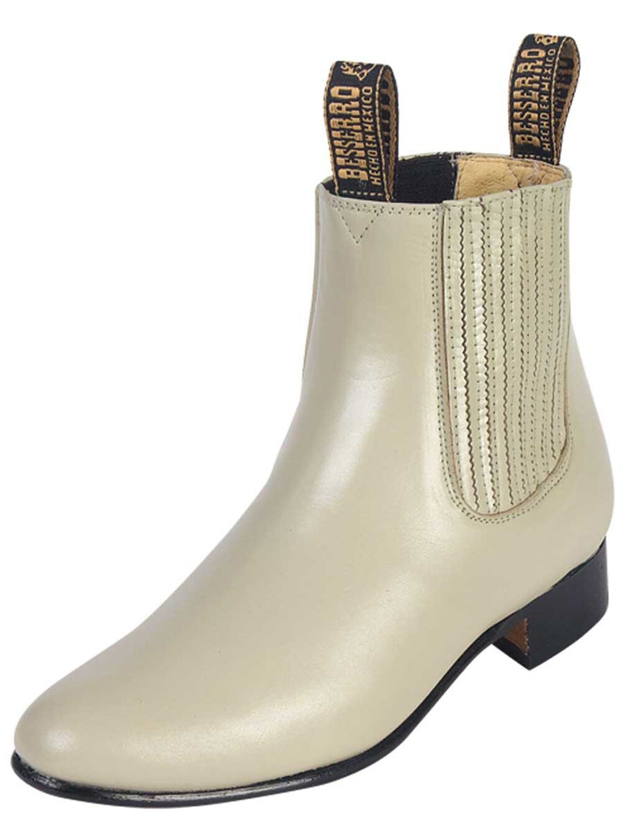 El Besserro Men\'s Botin Charro Short Ankle Boots Genuine Leather Color Bone 9.5 Botines Charros Hueso – ELP Western main image 3