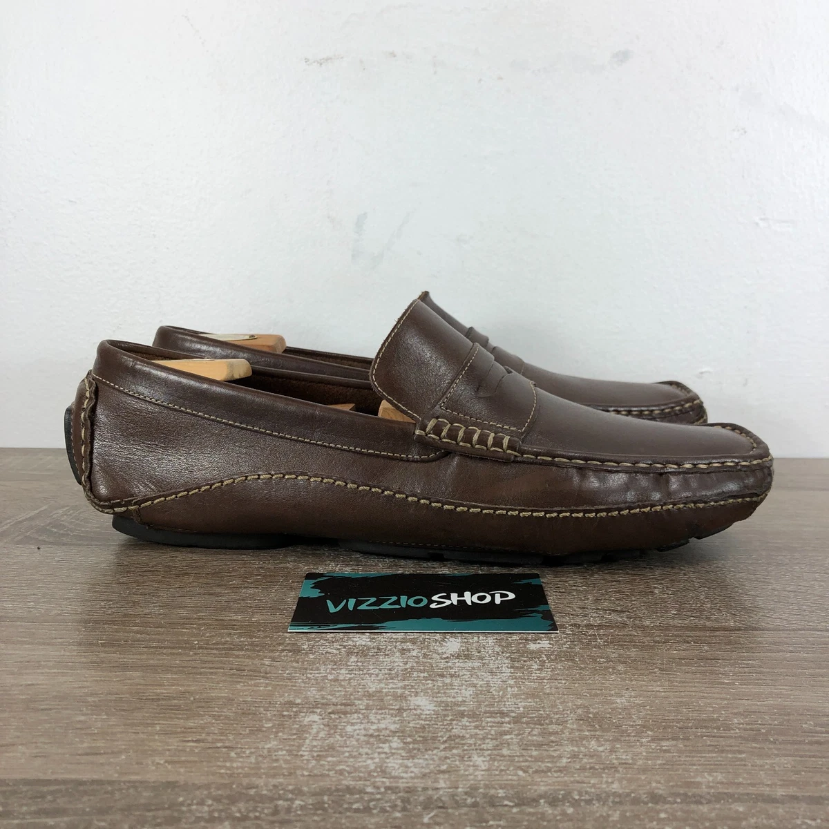 Clarks England Leather Slip On Brown Driving Penny Loafer Moccasin Men 9.5 71281