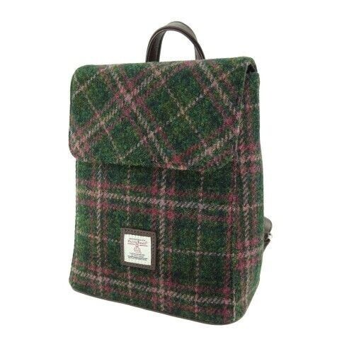 Women's Genuine Harris Tweed Luxury Mini Backpack in Green & Plum COL 107 New - Picture 1 of 1