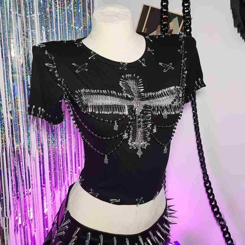 Skull Gothic Pin Cross Punk Rock E-Girls Y2K TOPS Digital Harajuku Grunge Emo - Picture 8 of 12