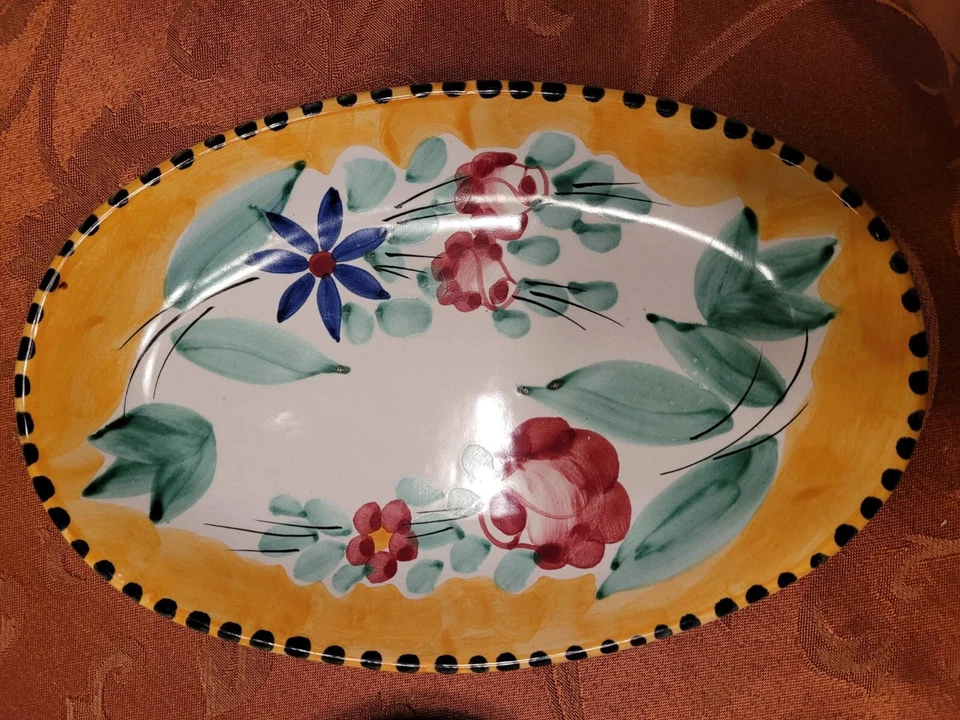 Par de platos para servir Solimene Vietri decoración floral 9,75"x6,25" Italia. Foto 4 de 4