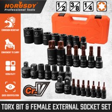 31PC Torx Bit & Female External Socket Set Impact Socket Adapter Set 1/4 3/8 1/2
