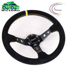 BLACK 345mm/14inch JDM Deep Dish Suede Leather Yellow Ring Racing Steering Wheel