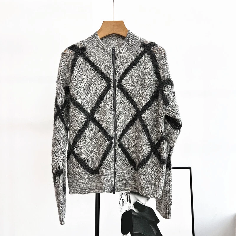 Cárdigan Brunello Cucinelli Mujer Cremallera Cuello Redondo Manga Larga Suelto Lentejuelas Huecas Foto 2 de 4