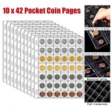 10x 42 Pockets Coin Holder Folder Pages Sheets For Collection Album Storage Book