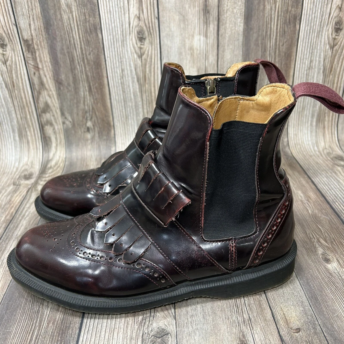 Dr Martens Tina Chelsea Boots Womens 8L Brogue Wingtip Kiltie Ankle Coffee Red