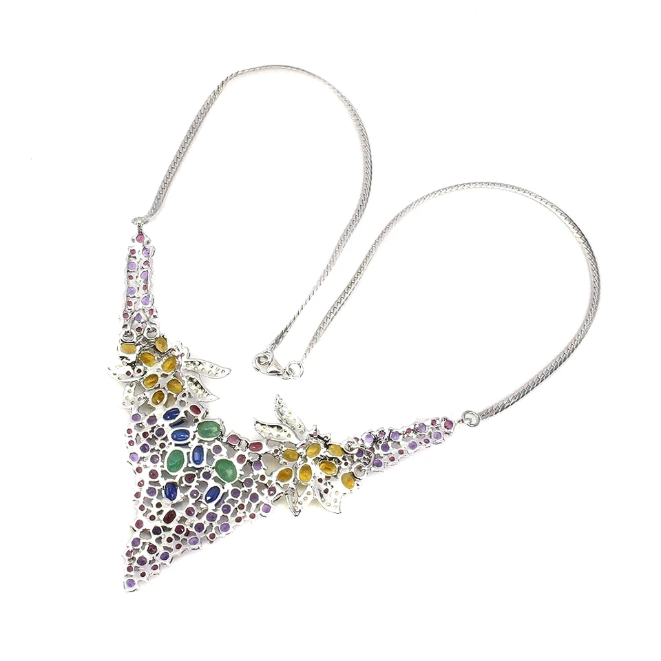 AMETHYST KYANITE EMERALD GARNET SAPPHIRE CITRINE NECKLACE .925 SILVER 14K WGP - Image 3 of 3