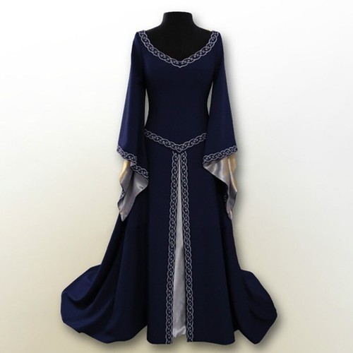 Vintage Costume Victorian Gothic Dress Ruffle Steampunk Medieval Evening Dresses - Picture 36 of 54