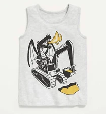 Old Navy Toddler Size 12-18 Months ~ Dragon excavator ~ White Tank Top .. NWT