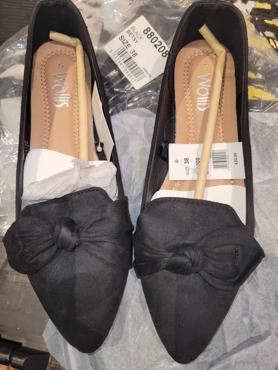 Wallis Betsy Flat Shoes Black New With Tags UK UK