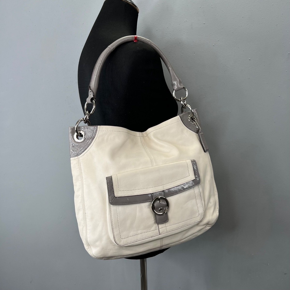 Coach Leather Hobo Shoulder Bag Ivory Gray Large Roomy F18889 Soft