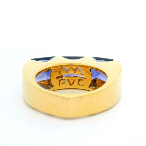 18k Yellow Gold 3 Square Cut Bar Channel Set Iolite Substantial Band Ring - Picture 3 of 8