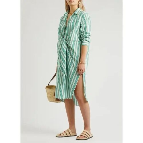 NWT Gigamus Ma’am Striped Cotton Midi Dress Green White Collared Button Down M