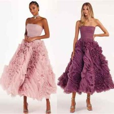 Evening Gown Prom Strapless A-line Ankle length Skirts Draped Formal Dress