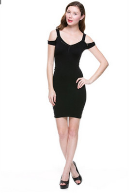 nylon spandex mini dress G2U SOLID BLACK NYLON SPANDEX CASUAL BODYCON SLIM MINI DRESS O/S XS S NEW