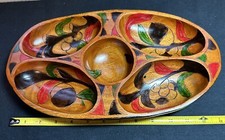 Hand Crafted Wooden Bowl, Sectioned, Painted, Carved