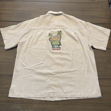 Koko Island Shirt Men Beige Hawaiian Embroidered Palms Motel Manager XL