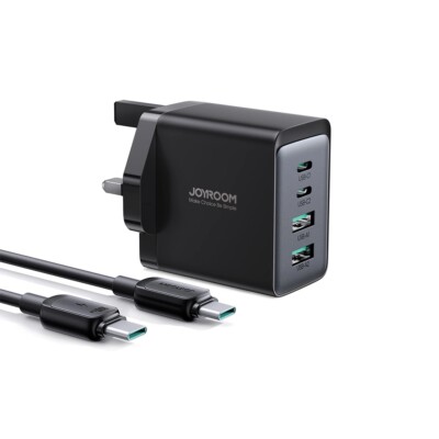 GaN-Wandladegerät (UK) + USB-C-Kabel   Schwarz Joyroom TCG02 PD USB-C USB-A 67W 