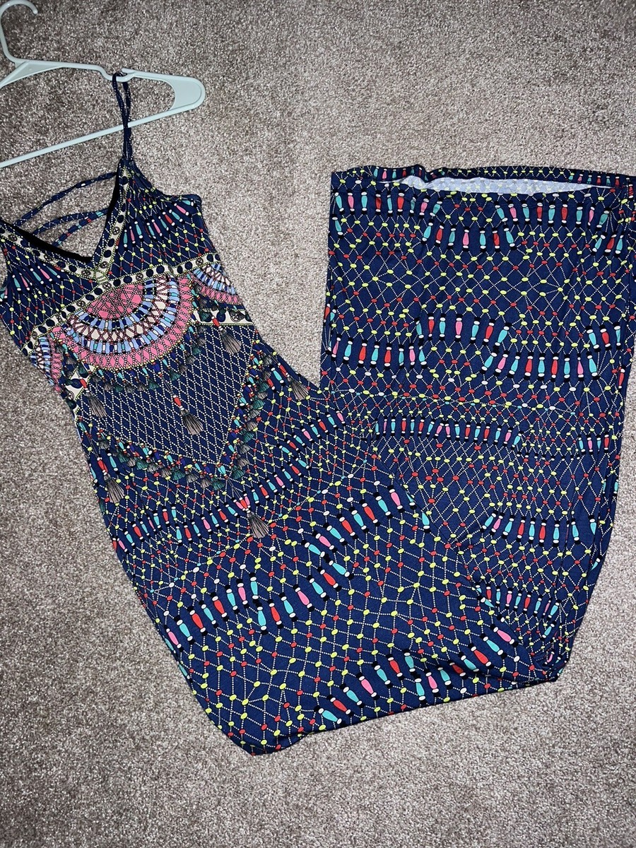 Mara Hoffman Swim Lace Up Back Navy Blue Purple Macrame Maxi Dress XS $275