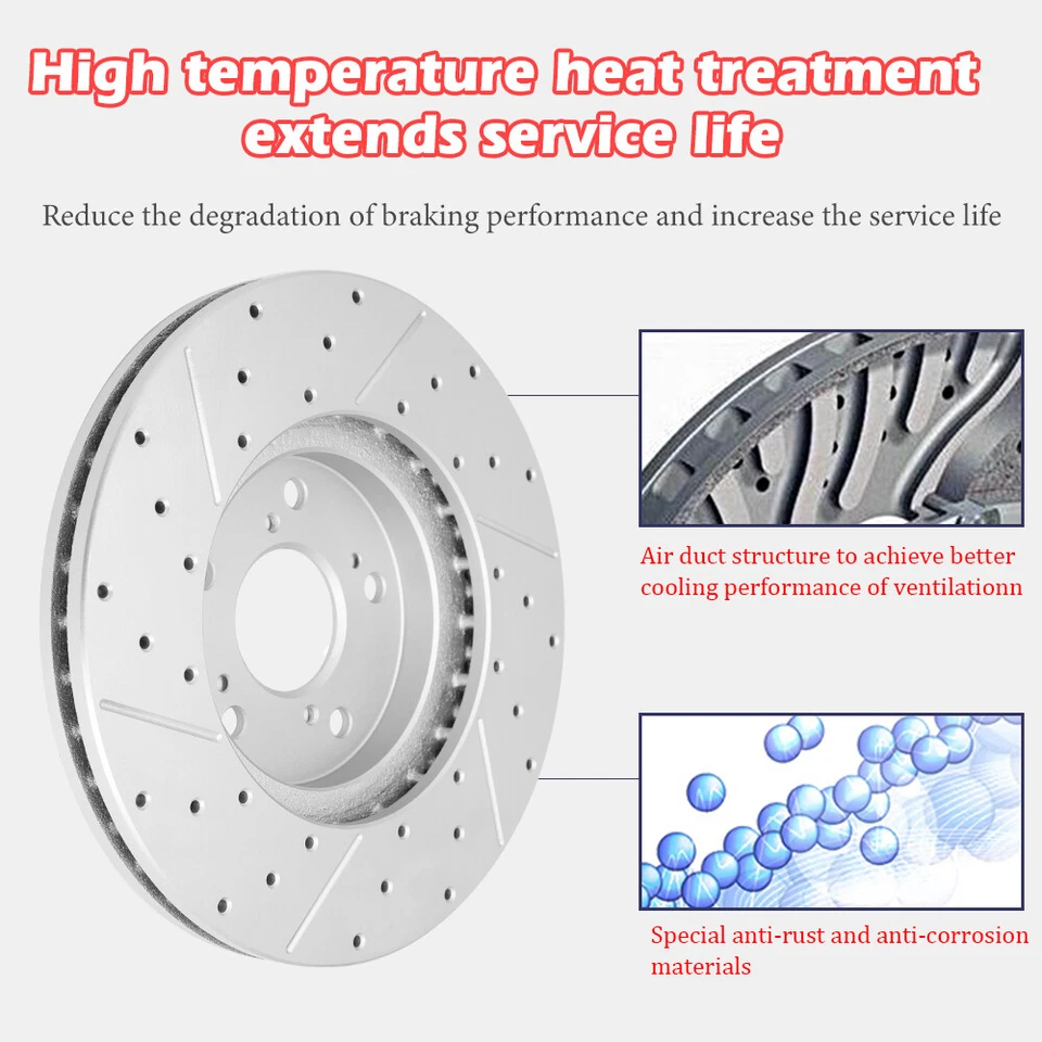 Front Rear Drilled Disc Brake Rotors for Toyota RAV4 Camry Avalon Lexus ES350 - Image 2 of 4