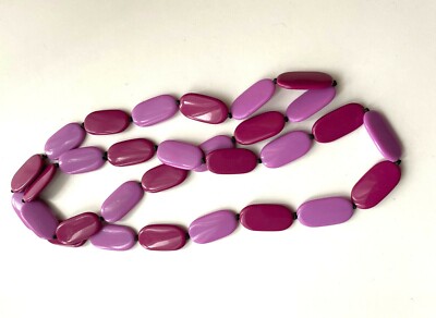 Collier Vintage En Perles Ovales Plastique Rose Marbré - Ancien - Style Rétro Années 60/70 - Occasion