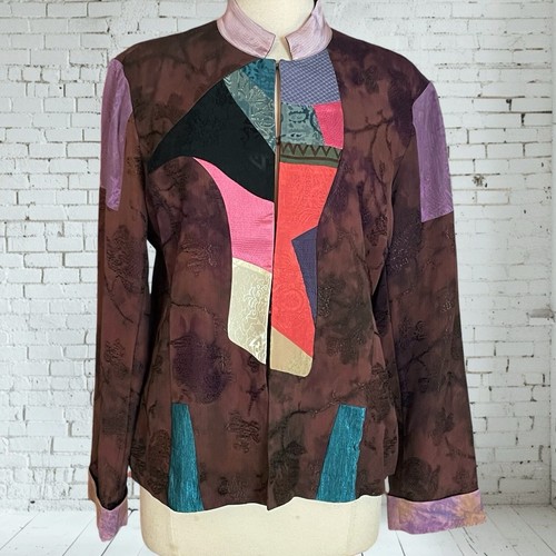 Chico's Patchwork Art to Wear Blazer Jacke Gr. Large / 2 gefüttert Schmuckfarben Unikat - Bild 1 von 12
