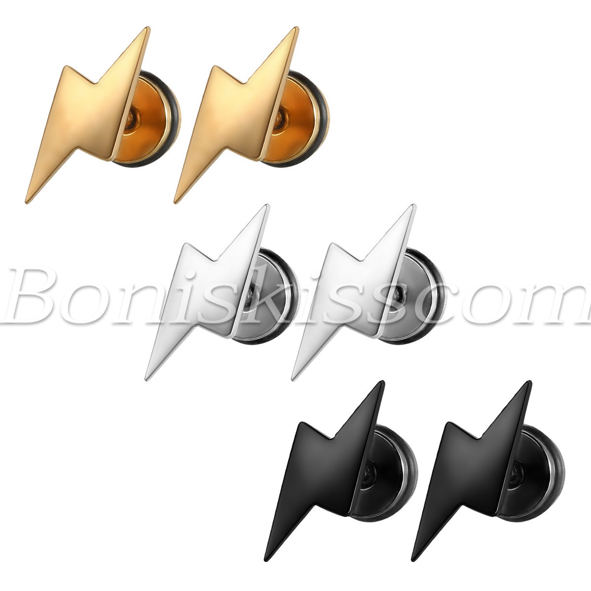 2pcs Men's Punk Cool Stainless Steel Lightning Bolt Pierced Ear Studs  Earrings