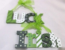 St Patrick's Day IRISH LUCK Green Rhinestones Ornaments Decorations Set of 2