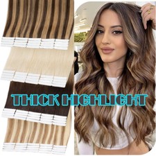 Tape In Extensions 100 Human Hair Russian Remy Skin Weft Thick-BLOND Full Head