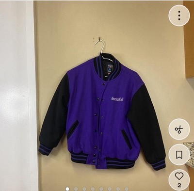American Girl Gear Varsity Jacket Purple Black Girls M Wool Blend Snap Logo