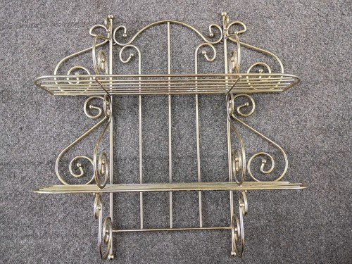 Vtg Gold Tone Scrollwork Hollywood Regency Hanging Double Shelf